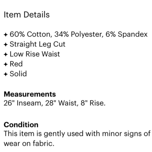 Cynthia Rowley Straight Red Casual Khaki Pant Prep 4 women’s - Picture 6 of 6